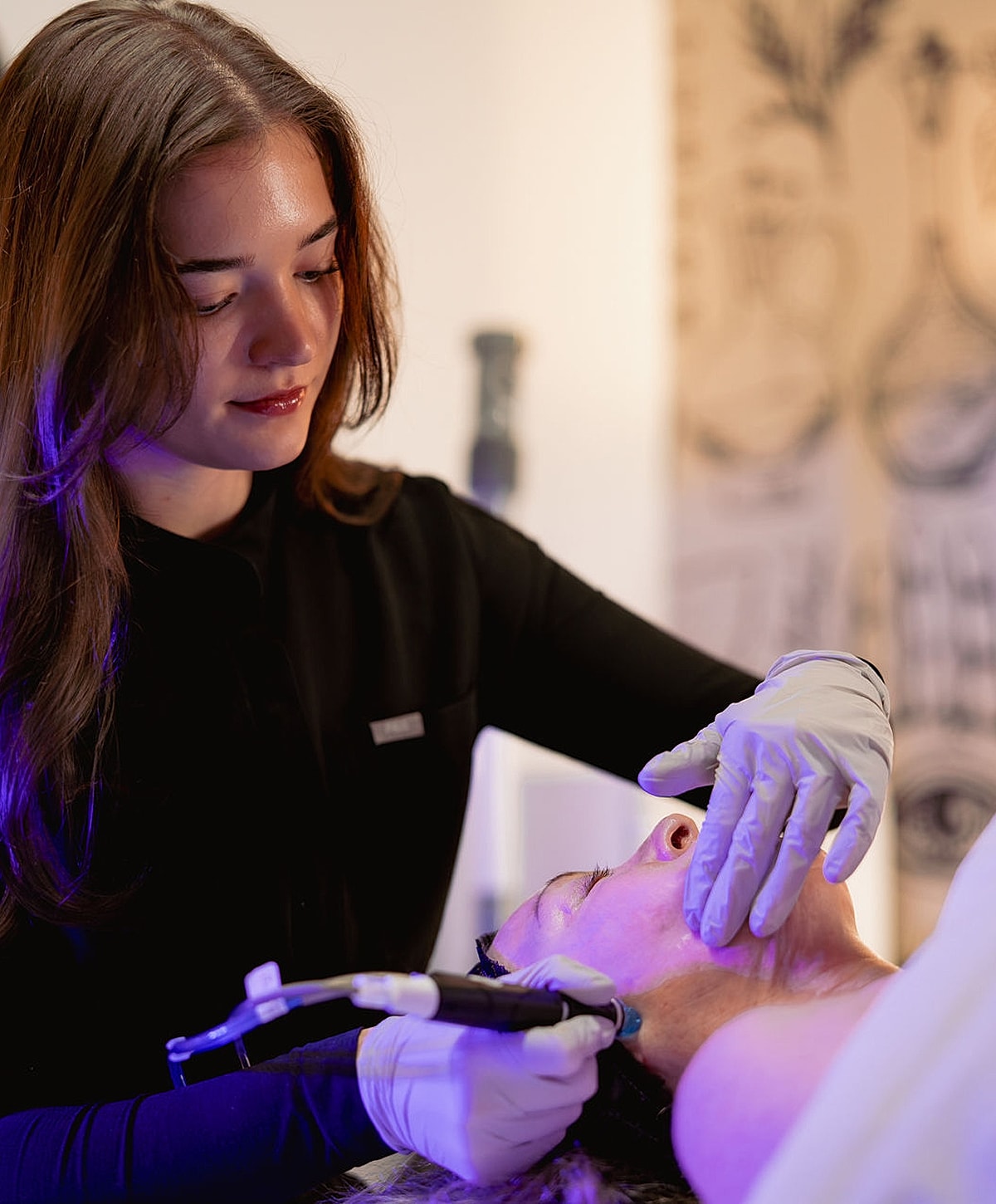 Skincare treatment in a beauty salon setting.